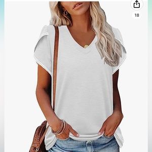 V neck Petal Sleeve Blouse with Sleeve Detail